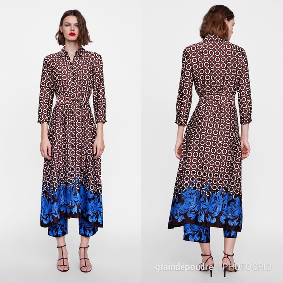 HP ❤️ Zara Geometric Ring Scarf Print Shirt Dress - Picture 3 of 7